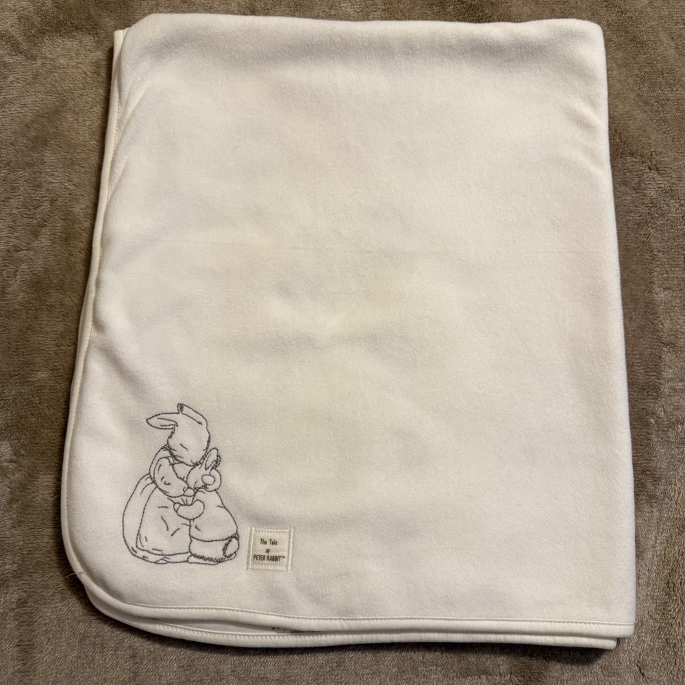 Beatrix Potter Peter Rabbit Baby Blanket Ivory Fleece Cotton Reversible 28x34